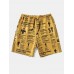 Mens All Over Music Performance Letter Printed Drawstring Shorts