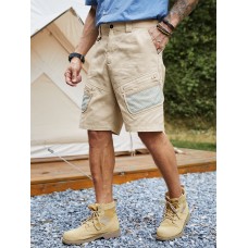 Men Mesh Patchwork Zip Designed Mid Length Belted Overalls Shorts