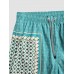 Men Elegant Print Patchwork Retro Style Lightweight Thin Drawstring Board Shorts