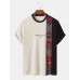 Mens Letter Ethnic Asymmetric Print Short Sleeve O Neck T  Shirts