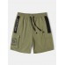 Mens Letter Side Stripe Pockets Print Casual Drawstring Cargo Shorts