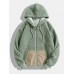 Men Teddy plush Patch Pocket Full Zip Hooded Drawstring Jackets