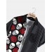 Mens Rose Skull Print Pinstripe Patchwork Short Sleeve Shirts