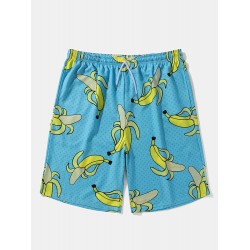 Men Allover Bananas Print Board Beachwear Loose Fit Wide Legged Shorts