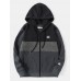 Men Splicing Texture Label Zip Pockets Hooded Drawstring Jackets