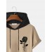 Mens Japanese Rose Print Short Sleeve Drawstring Hooded T  Shirts